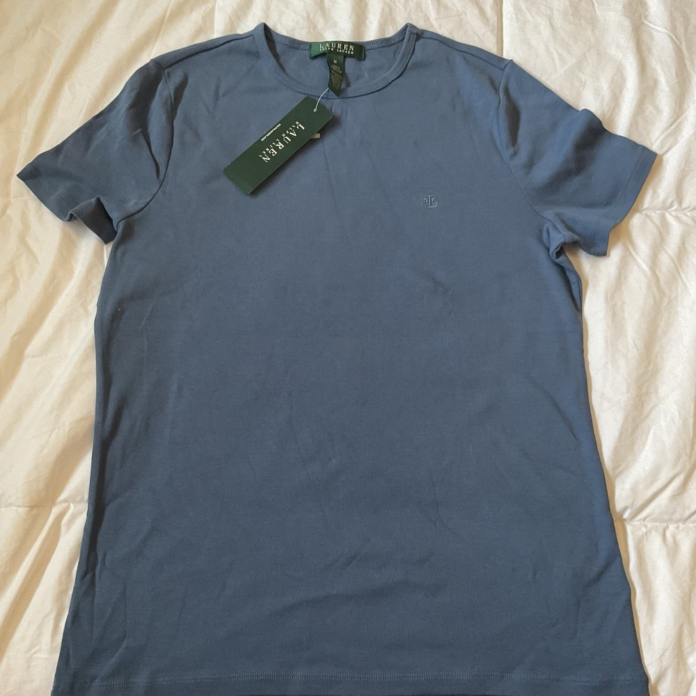 NWT Ralph Lauren Women's M Medium Knit Shirt SS Blue Storm 100% Cotton NEW